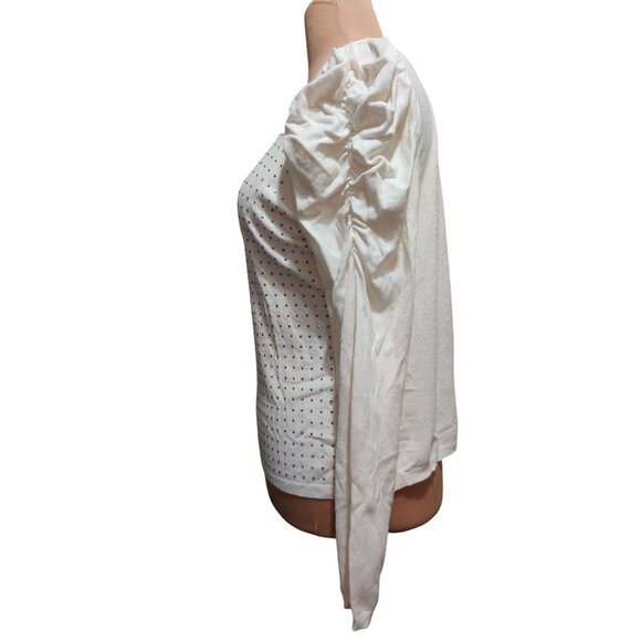Joseph A L Womens Top Cream Long Sleeve Rhinestone Puff Shoulder Embellished - Picture 9 of 11